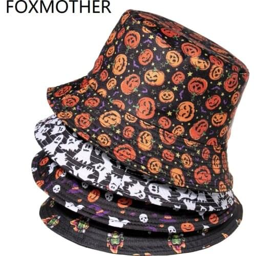 FOXMOTHER New Fishing Cap Fisherman Skull Pumpkin Halloween Bucket Hats For Women Mens Party Gifts