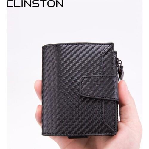 New Style Mens Card Holder Minimalist Metal Wallet Carbon Fiber Aluminium RFID Blocking Crazy Horse Cardholder for Men