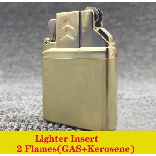 Original pure copper Insert Inner core lighter doule use (flame fire+windproof jet flame ) grinding wheel butane gas/kerosene