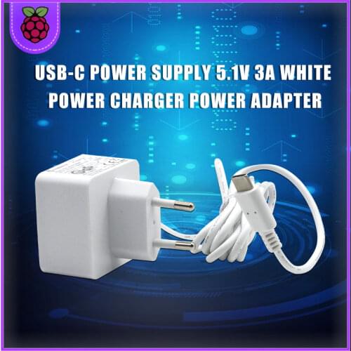 Original Raspberry Pi 4 Official USB-C Power Supply 5.1V 3A White Power Charger Power Adapter for Raspberry Pi 4 Model B