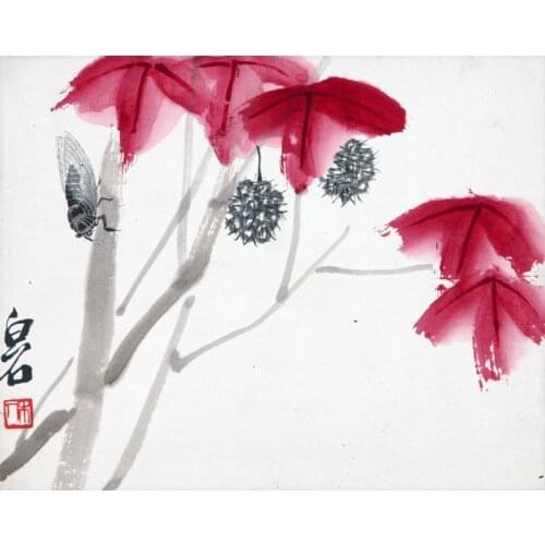 Scenery canvas prints modern Chinese art giant poster cartoon picture home decor red leaves and cicada by Qi Baishi