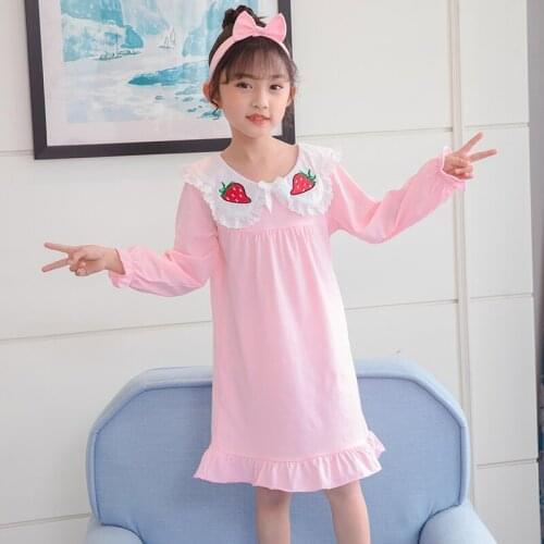 Girls Dress Nightgown Spring Kids Homewear Nightdress Clothes Children Clothing Satin Long Sleeved Lace Sleep Dress 2-14Y