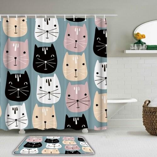 Nordic style simple cartoon animal cat puppy shower curtain waterproof bathroom decoration home furnishing