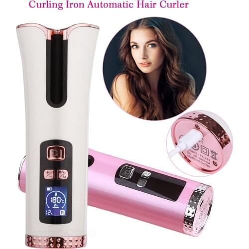 USB Cordless Automatic Curling Iron LED Digital Hair Curler Tourmaline Ceramic Heater Portable Rotating Air Spin Hair Curler