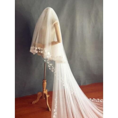 Cathedral Bridal Veils Flower Appliques Edge 2T With Comb Wedding veil Accessories