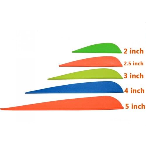 Archery TPU Arrow Feather Multi-size 2.5/3/4/5 Inch Random Color Plastic Feather Drop Shape for Mixed Carbon/Fiberglass Shaft
