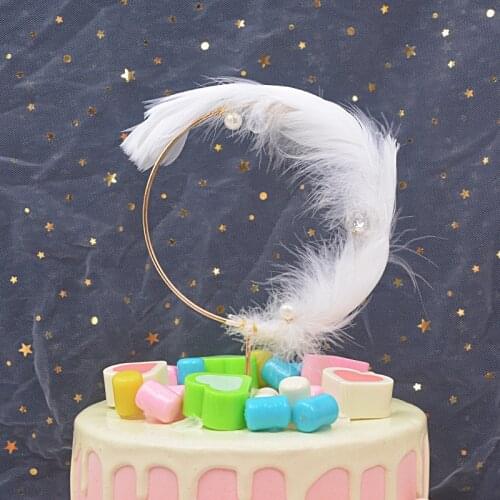 Feather Wing Cake Decoration Circle Pearl Cupcake Topper Pick for Wedding Birthday Party