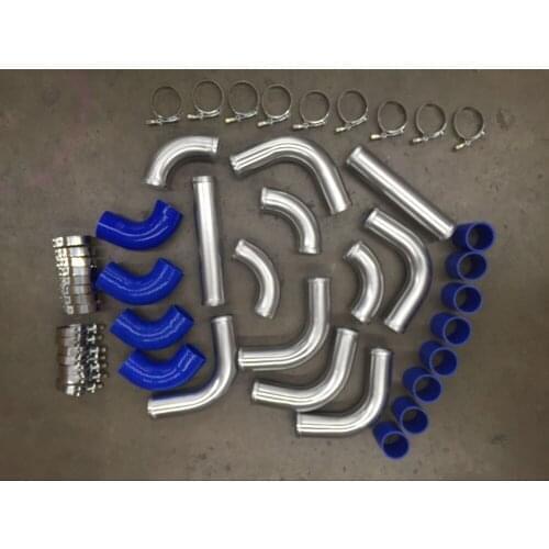 Universal Aluminum 2.5" 64mm Intercooler Turbo Piping Pipe Kit + BLUE Hose Kits