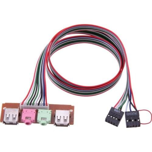 USB Audio Port Mic Earphone Cable for PC Computer Chassis Case Front Panel with 2 USB Ports and Mic Earphone Audio Jacks