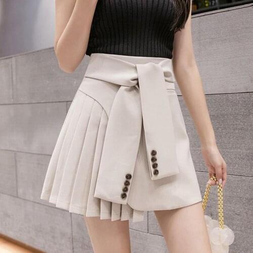 Irregular pleated skirt womens 2021 summer new high waist A-line short skirt show thin one-step hip skirt empire