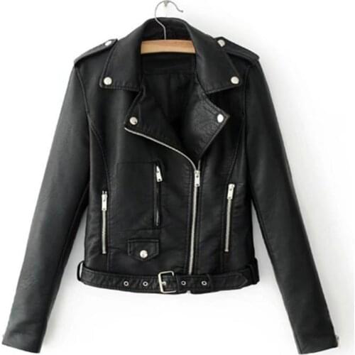 Lady Faux Leather Motorcycle Jacket Solid Color Long Sleeve Lapel Zipper Button Pocket Short Coat Slim Fits Outerwear