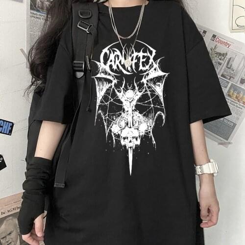 Woman T-shirts Goth y2k Harajuku Black Tops Print Diablo Loose Short Sleeve Kawaii Anime Graphic T shirt Top T-shirts
