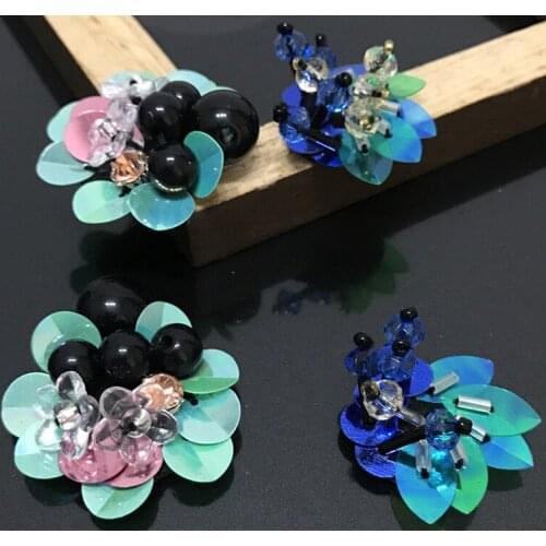 10pcs/lot 3D Handmade Rhinestone sew Patch DIY applique flower Patches for clothing bags Sewing Craft decoration collar patch