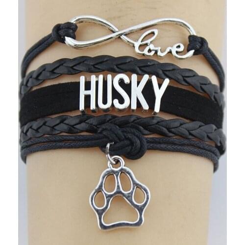 10PC/lot Infinity Love Husky Paw Charm Wrap Bracelets Paw Print Charms Animal Bracelet Gifts For Women & Men Bracelets Jewelry