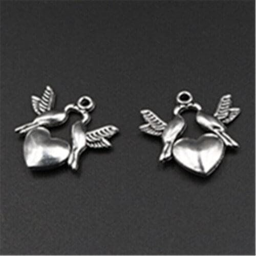 10pcs Silver Plated Chinese Legend Double Crane to Send Peaches Charm Necklace DIY Handmade Jewelry Alloy Pendants 22*21mm A531