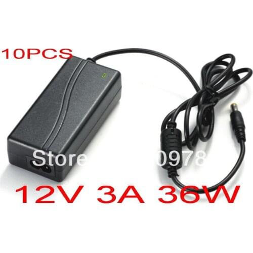 10PCS High quality IC program 12V 3A DC 5.5mm x 2.1-2.5mm 36W Led Power Adapter for 5050/3528 SMDLED Light or LCD Monitor