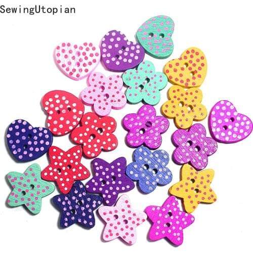 100PCS Wood Buttons Sewing Scrapbooking Flower Dots Mixed Wood Buttons Scrapbooking Button Decorative Scrapbooking Accessories