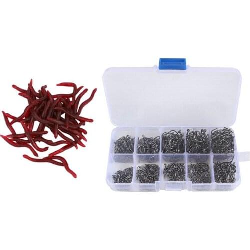 100 Pieces Soft Lures Sets Silicone Swimbait Shad Grub Worm with 600 Pcs/Box Fishing Hooks Stuff High Carbon Steel Hooks