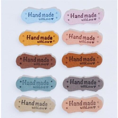 20Pcs PU Leather Labels Tags For Handmade DIY Hats Bags Hand Made With Love Label For Clothes Sewing Tags Garment Accessories