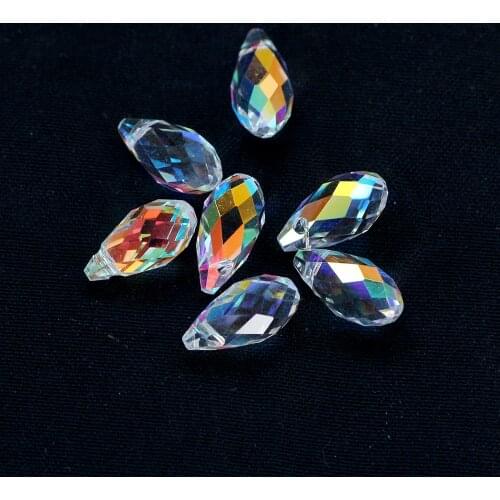 20pcs/lot Murano Glass Drop Clear Beads 5x11/7X14mm AB Color Crystal Faceted Droplet Beads Crafts Material Jewelry DIY Making