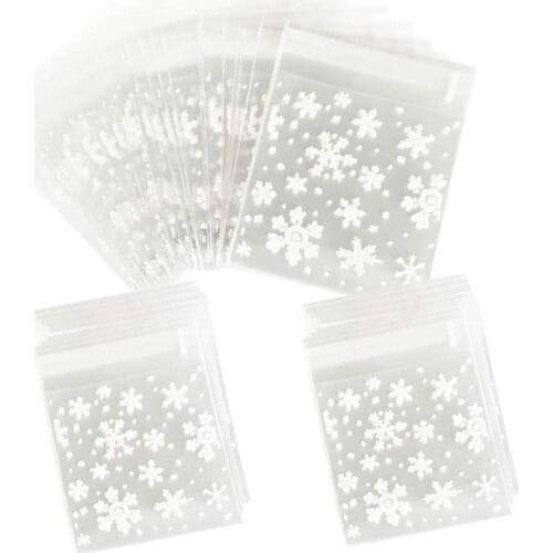 300Pcs Christmas Snowflakes Cookie Bags Xmas Candy Bag Self Adhesive Resealable Pouch Gift Bags for Christmas Party