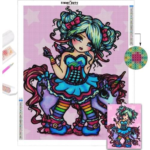 5D DIY Diamond Paintings Full Round AB Cartoon Gril Flower Mosaic Landscape Kits Embroidery Stickers Decoration Home