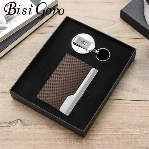 BISI GORO 2020 New RFID Wallet Set Men Aluminum Magnet Card Holder Mini Key Holder Wonderful GiftBox Simple Card Case Key