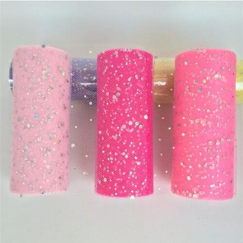 Glitter Sequin Tulle Roll 6 Inch 10 Yards Tutu Fabric Wedding Decoration Organza Tutu Skirt Laser DIY Doll Craft Supplies
