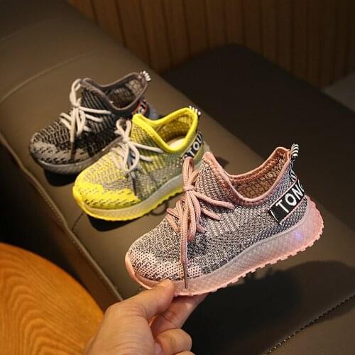 Childrens net shoes with led light new net sport shoes hot sell kids white sneakers boys and girls sports shoes