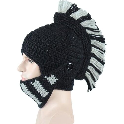 KIds Adult Funny Winter Roman Men Cosplay Hats Beanies Knight Helmet Caps Knit Warm Cool Hats Handmade Party Gift Mask Beanie