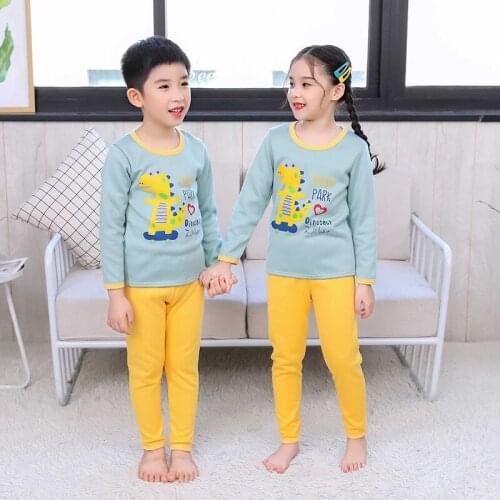 Childrens suit autumn and winter plus velvet thickened cartoon suit childrens velvet warm striped casual home service