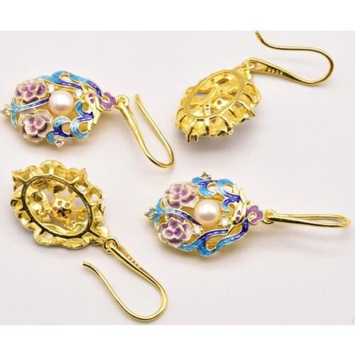 1 Pair 27mm*18mm Cloisonne Enamel Charms Pearl Butterfly Ear Hook Making For Diy Jewelry Accessories Wholesale JA0312