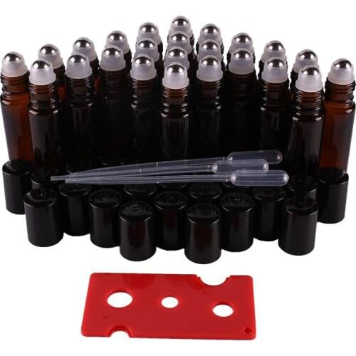 24pcs 10ml Amber Essential oil Glass Roll on Bottles Vials with Stainless Steel Roller Ball for perfume aromatherapy