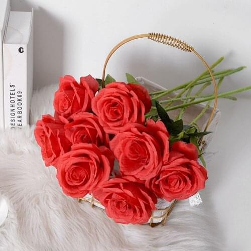 Fake Silk Rose Artificial Flower Bouquet for Wedding Bridal Bouquet Party Home Garden Crafts DIY Decoration