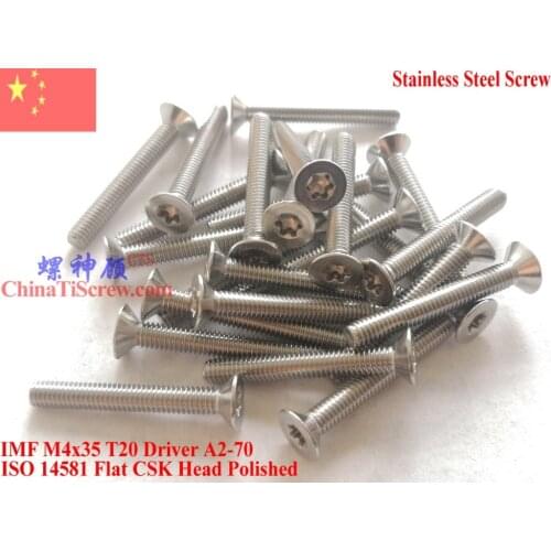 ISO 14581 Stainless Steel screws M4x35 Torx T20 Driver Flat CSK Head A2-70 Polished ROHS 100 pcs