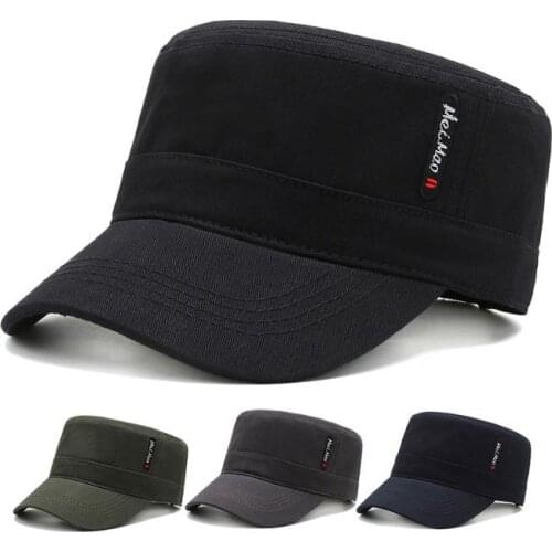 Cap Men Military Cap Spring Autumn Men Military Hats Mens Flat Top Cotton Military Army Black Hats Cap Man Hat