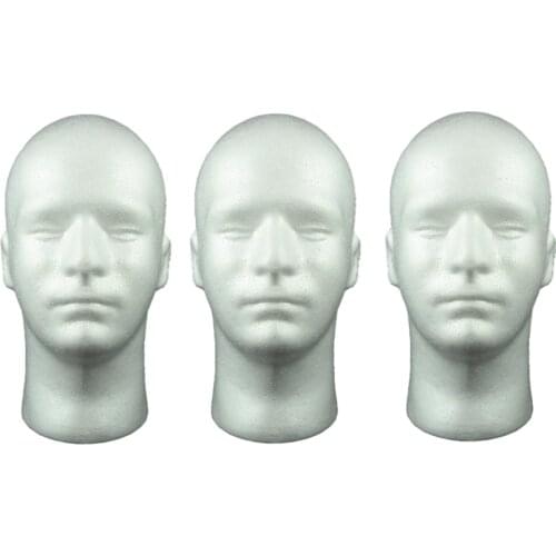 3Pcs 20'' Male Styrofoam Mannequin Head Model Wig Display,White 12inch Tall,Hairdressing Training Model