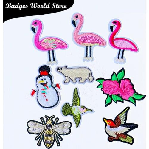 Cartoon Decorative Patch Crocodile Flamingo Bee icon Embroidered Applique Patches For DIY Iron on Badges on clothes Stickers