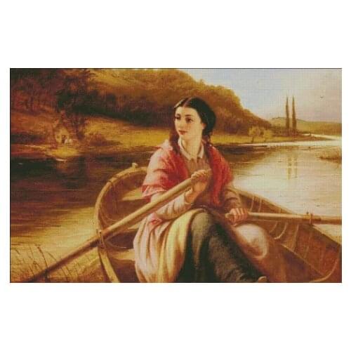 Top Quality lovely counted cross stitch kit pretty beautiful girl lady woman boating on the lake