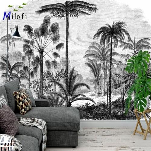 Milofi custom vinyl wallpaper mural European hand-painted rainforest Nordic watercolor style mural TV background wall