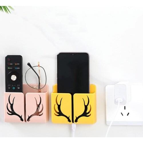 Antler Remote Control Storage Wall Mounted Organizer Storage Box Mobile Phone Plug Wall Holder Charging Multifunction Hook