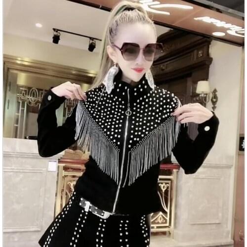 New Rivet Womens Denim Jacket Coat 2020 Spring Jeans Jacket Women Coats Outerwear Tassel Denim Jackets Female