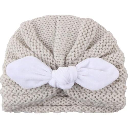 New Baby Knitted Beanie Cap Velvet Rabbit Ear Knotted Skullies Caps Kids Infants Hats Winter Warm Bows Hat
