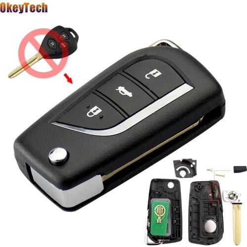 OkeyTech Folding Flip Remote Car Key For Toyota Corolla Rav4 Before 2013 3 Buttons 4D68 Chip 315mhz Toy43 Uncut Blade Fob Blank