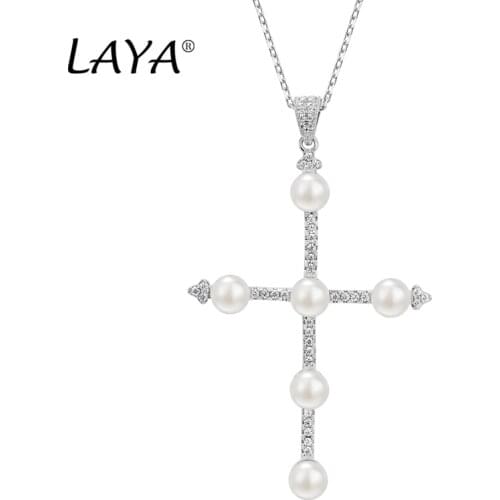 Laya 925 Sterling Silver Fashion New Simple Cross Natural Fresh Water Pearl Necklace For Women Party Wedding Jewelry 2021 Trend