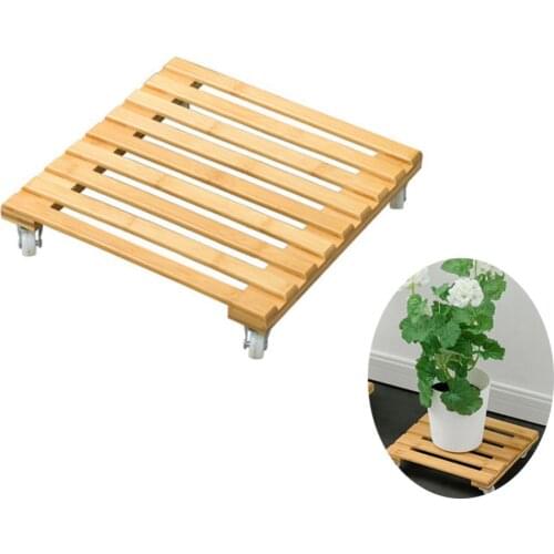 Bamboo Plant Stand With Wheels Movable Flower Pot Mover Roller For Patio Outdoor Heavy Duty Plants Caddy With Wheels Rolling