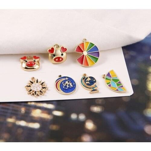 10pcs Colorful Geometric Globe Enamel Charms Gold Tone Piggy Space Metal Pendant For Bracelet Earrings DIY Jewelry Accessories