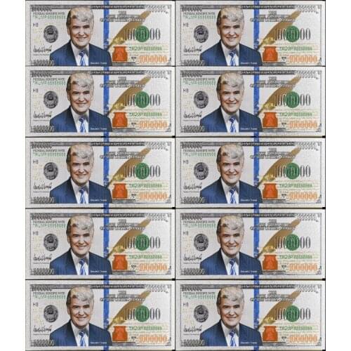 Hot Sales 10Pcs/Lot Silver USA Trump Banknotes One Million Dollar Bills Banknote In 24K Gold Silver Plated Paper Money for Gifts