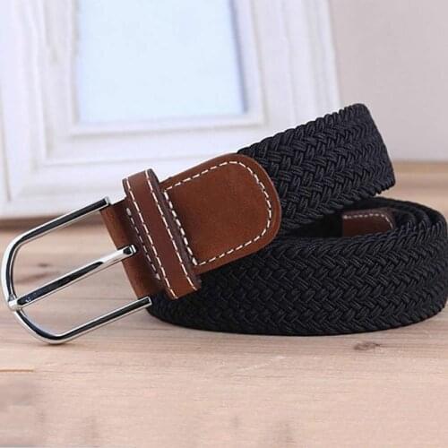 Men Belts Women Canvas Plain Waist Belt Metal Buckle Woven Stretch Webbing Casual Vogue Waistband Ceinture Femme