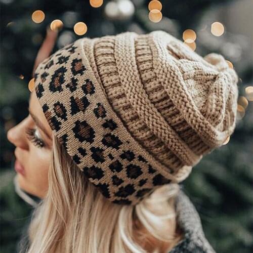 Beanie Hat For Women Men Winter Hat Knitted Autumn Leopard Hat Outdoor Crochet Wool Warm Bonnet Cap Female Hats For Girl Hat